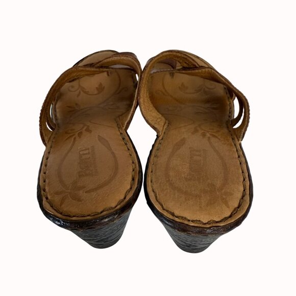 Born Leather Wedge Sandals Size 9 Brown Criss Cross Straps Open Toe Comfortable - Picture 6 of 13